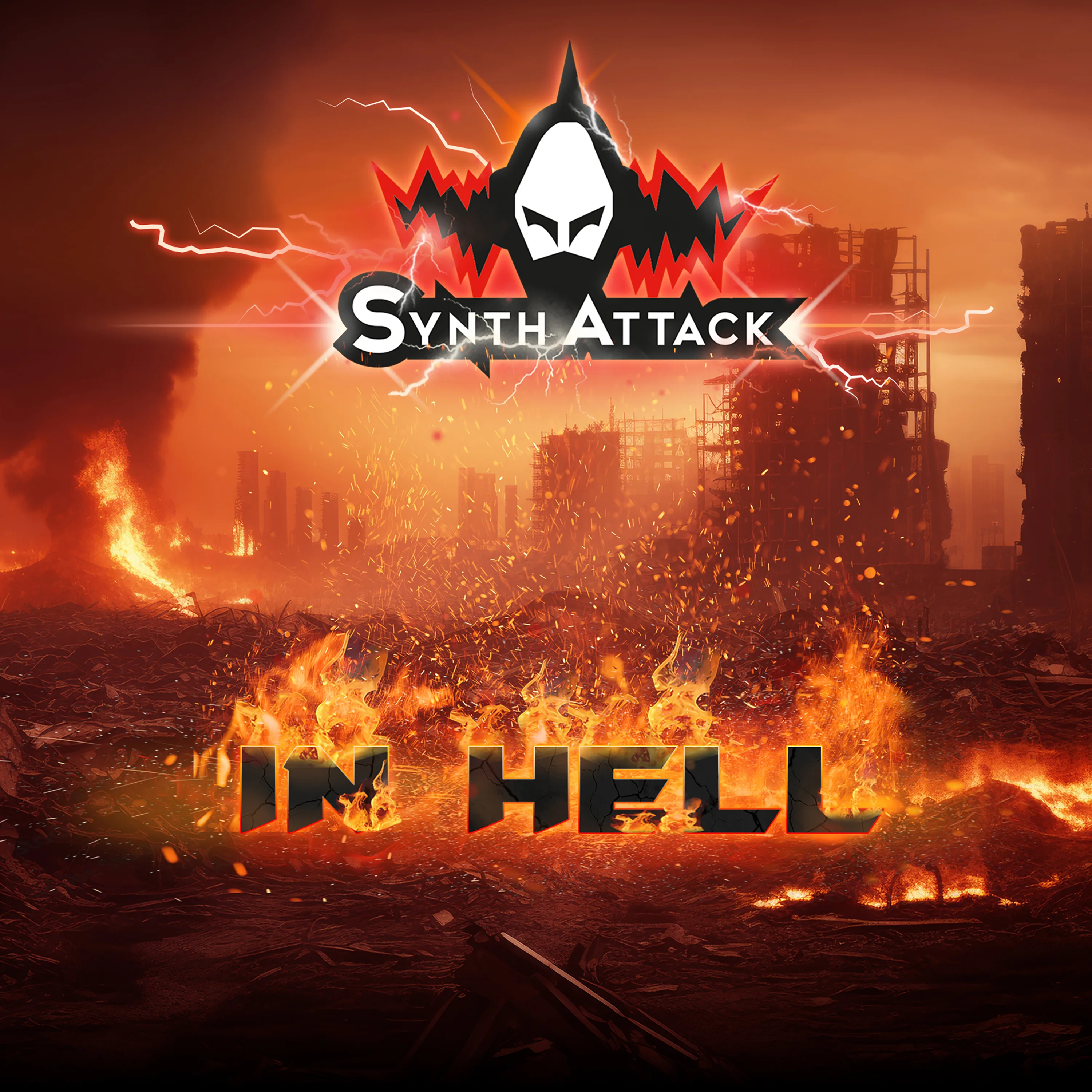 Official album cover art for the release In Hell by SynthAttack