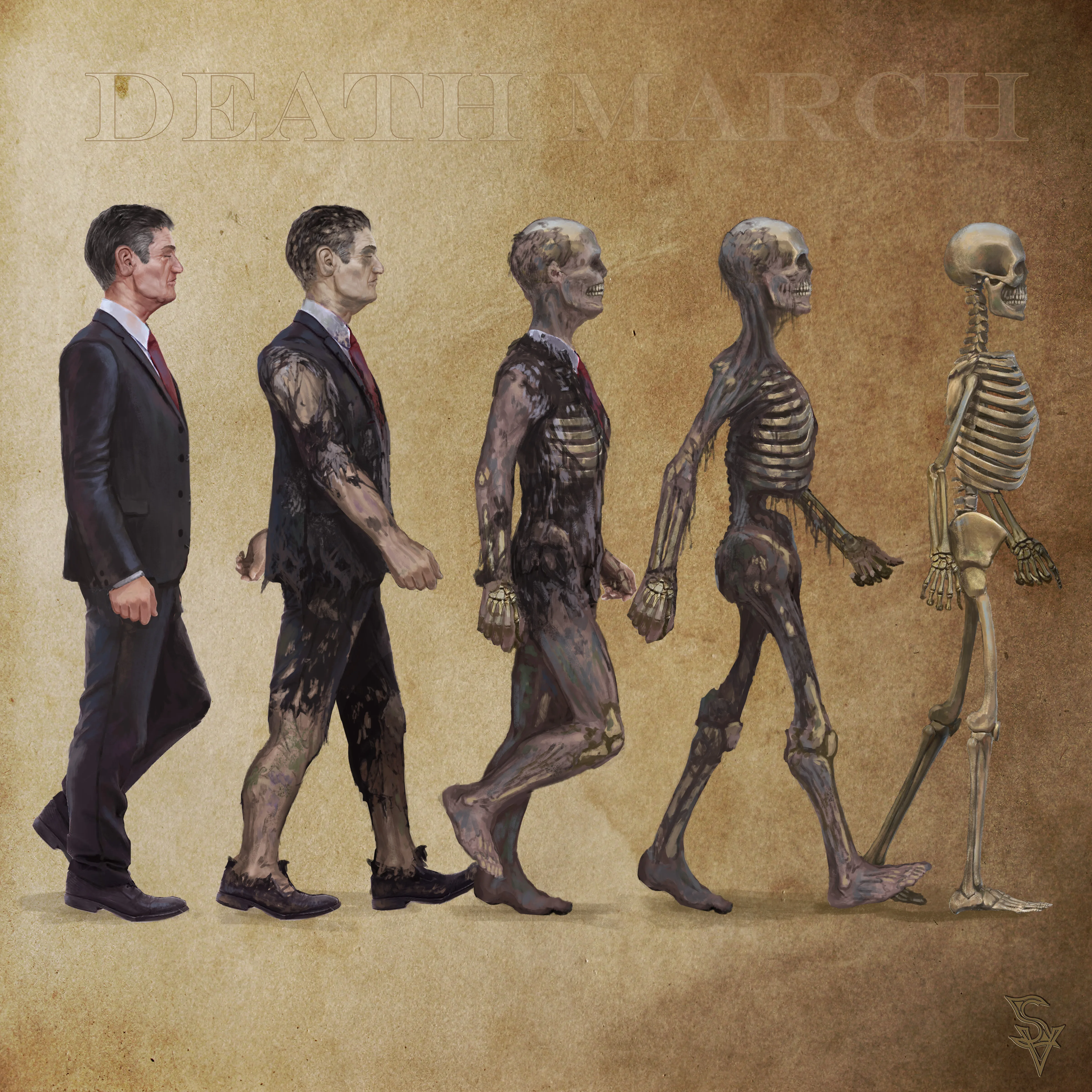 Official album cover art for the release Death March by Scorched Vatika