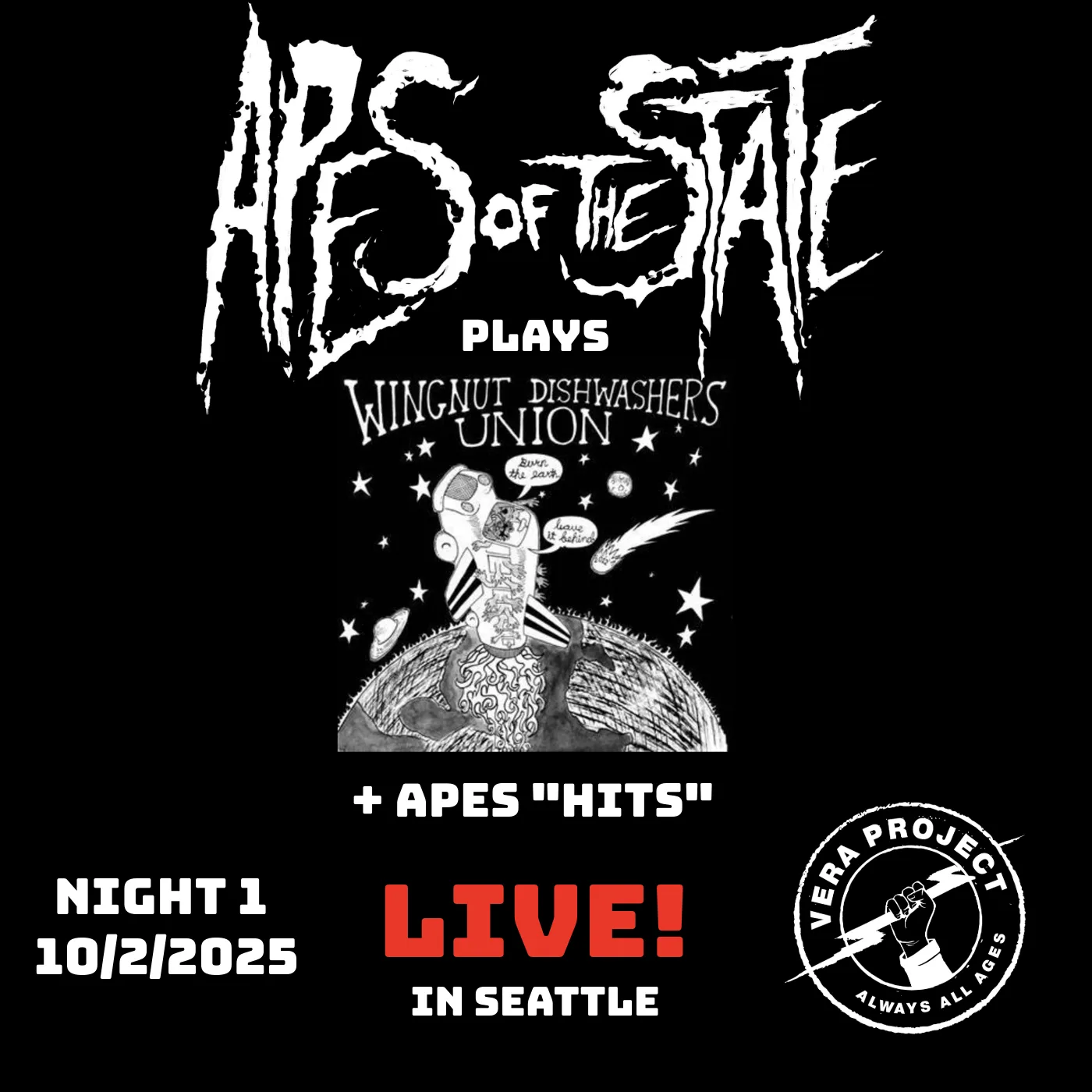 Official album cover art for the release Live in Seattle - Night 1 - 10/2/2025 by Apes of the State