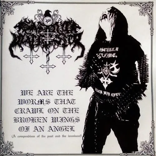 Official album cover art for the release We Are the Worms That Crawl on the Broken Wings of an Angel by Satanic Warmaster