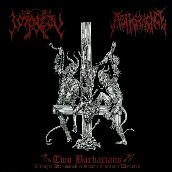Official album cover art for the release Two Barbarians: A Vulgar Abomination of Satan's Intolerant Warlords by Abhorrence