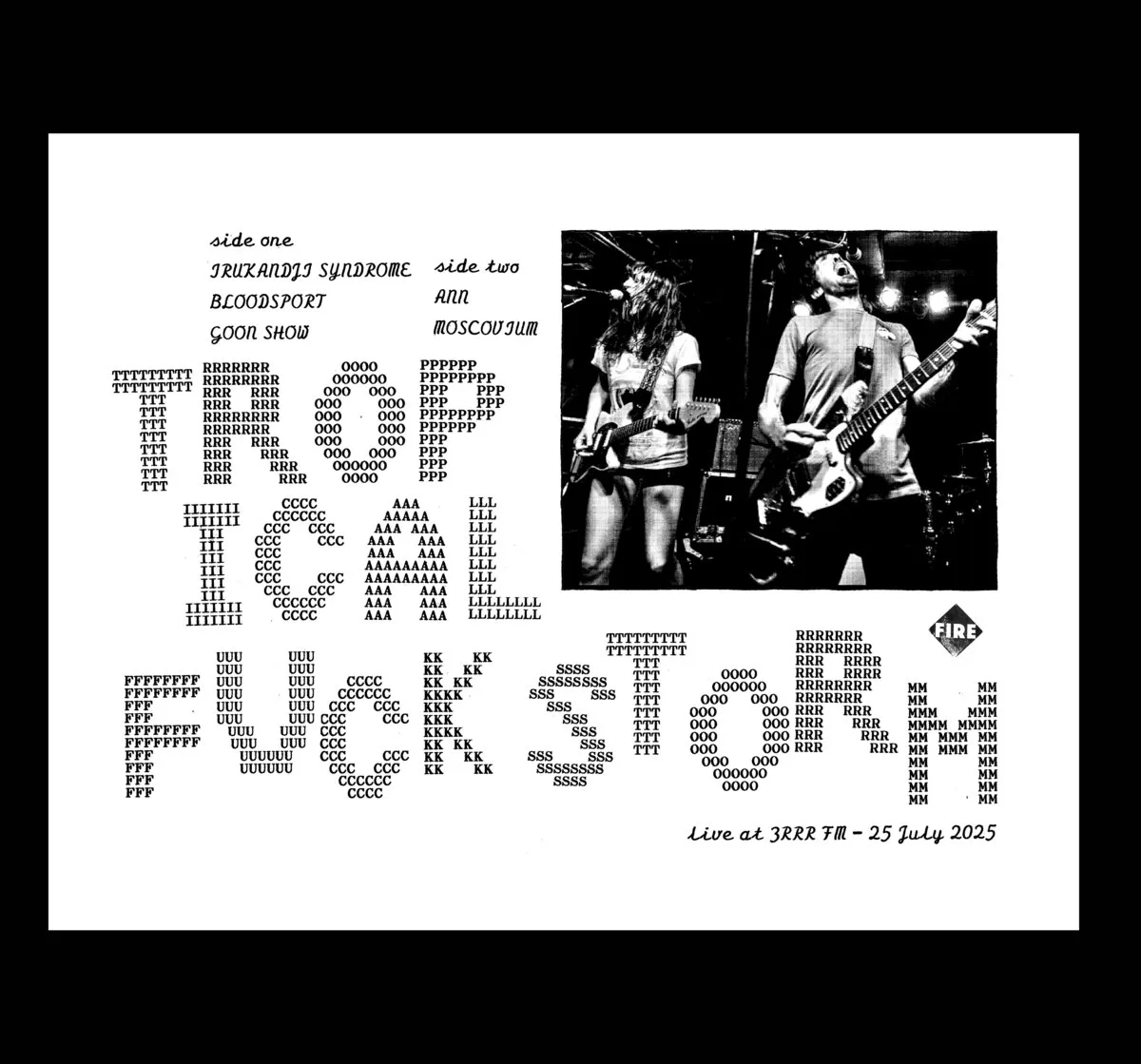 Official album cover art for the release Live at 3RRR FM – 25 July 2025 by Tropical Fuck Storm