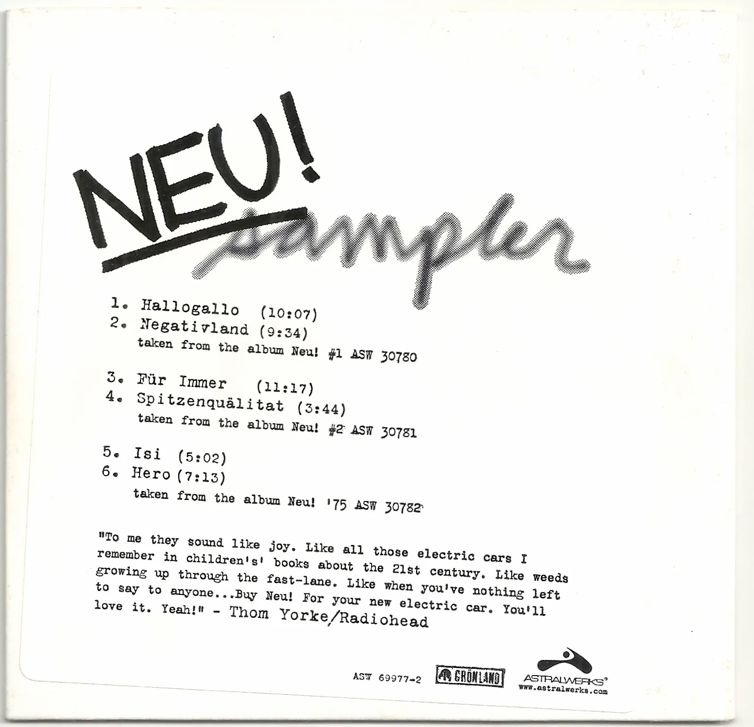 Official album cover art for the release Neu! Sampler by Neu!