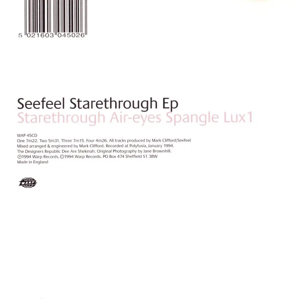Official album cover art for the release Starethrough EP by Seefeel