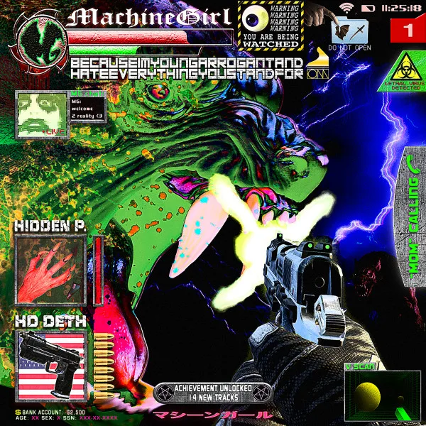 Official album cover artwork for …BECAUSE I’M YOUNG ARROGANT AND HATE EVERYTHING YOU STAND FOR by Machine Girl