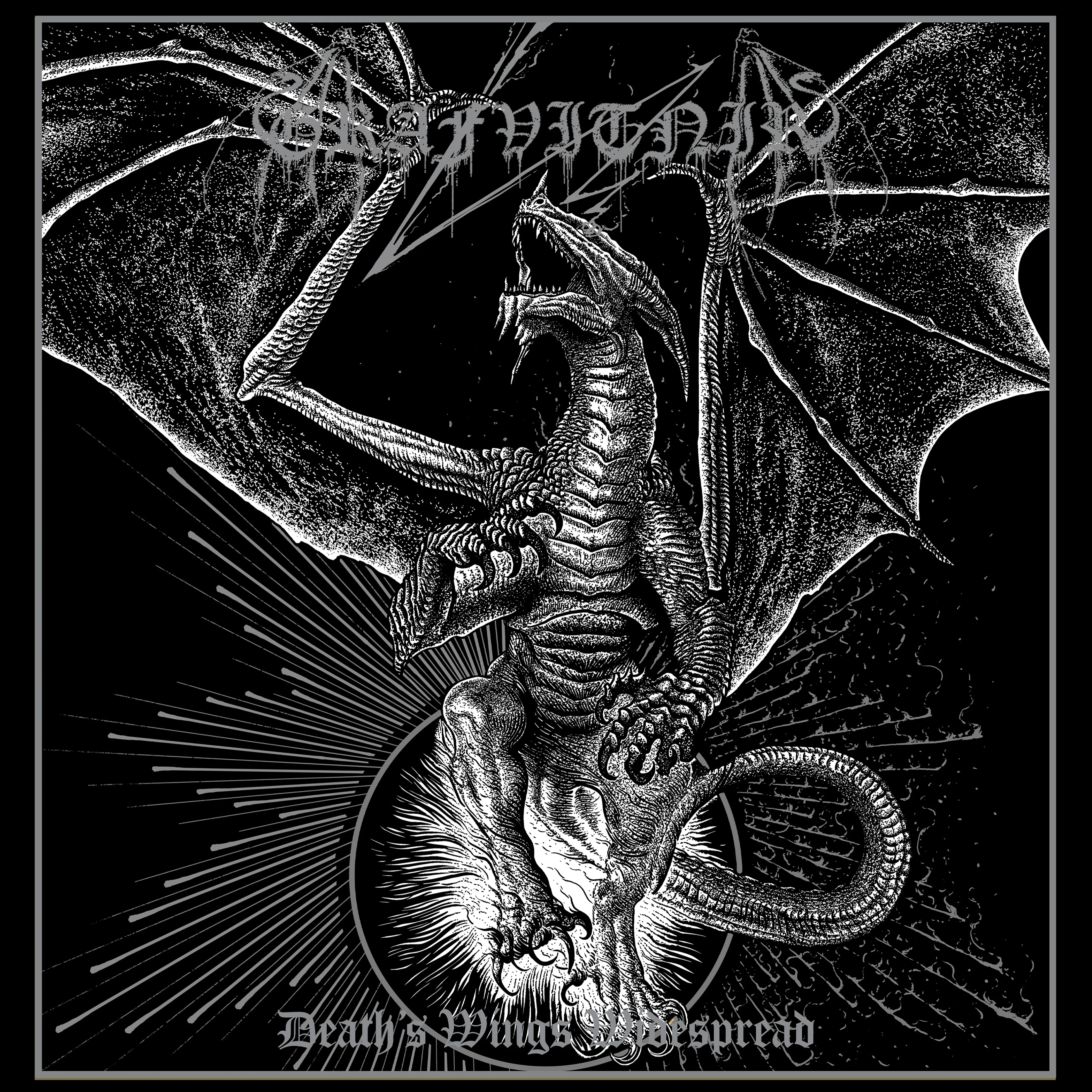 Official album cover art for the release Death's Wings Widespread by Grafvitnir