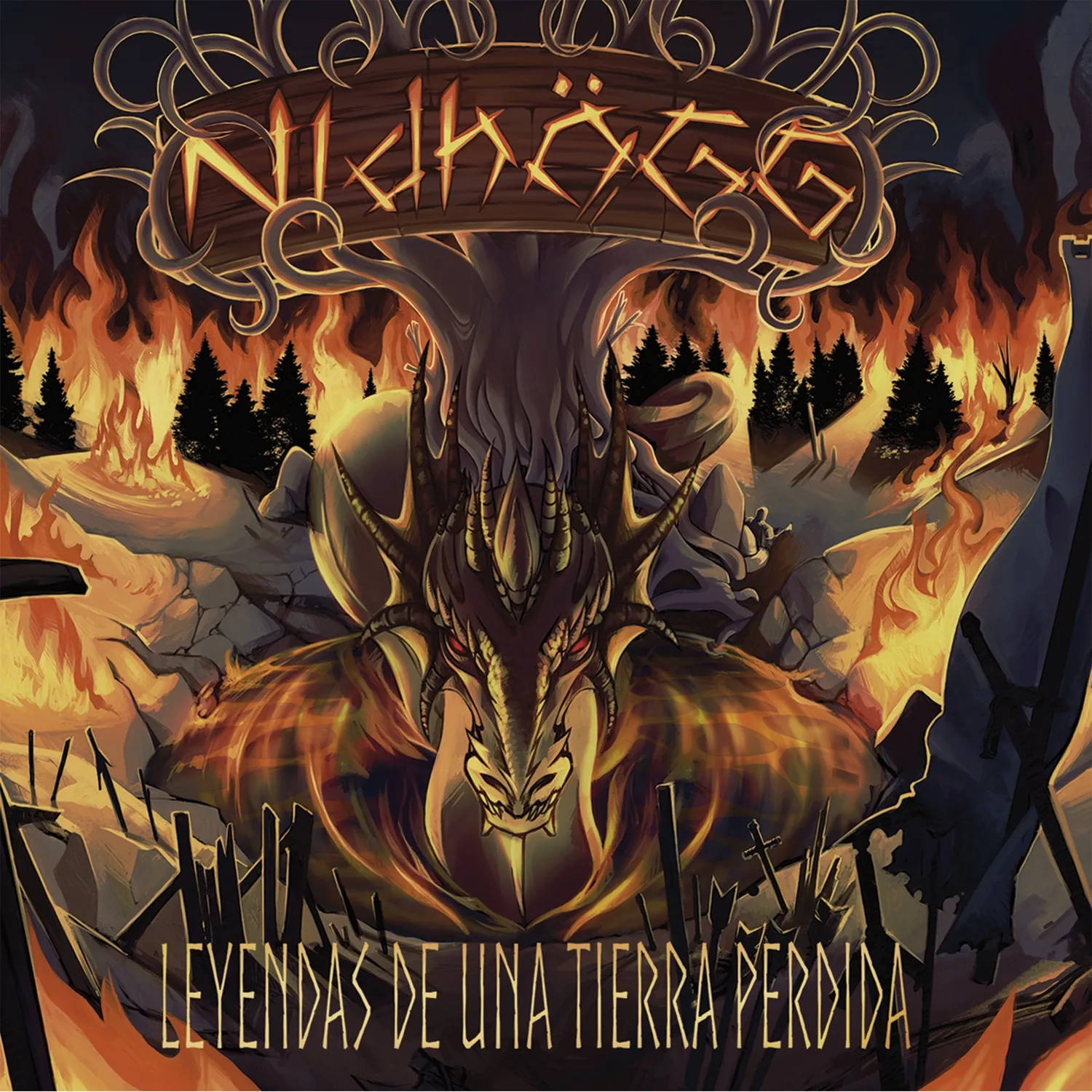 Official album cover art for the release Leyendas de una Tierra Perdida by Nidhögg