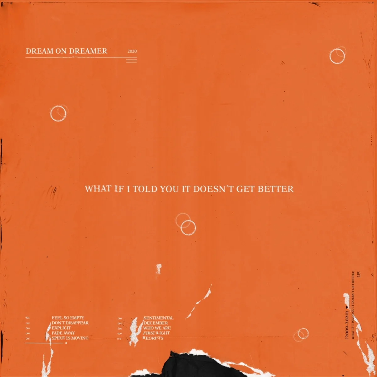 Official album cover art for the release What If I Told You It Doesn't Get Better by Dream On Dreamer