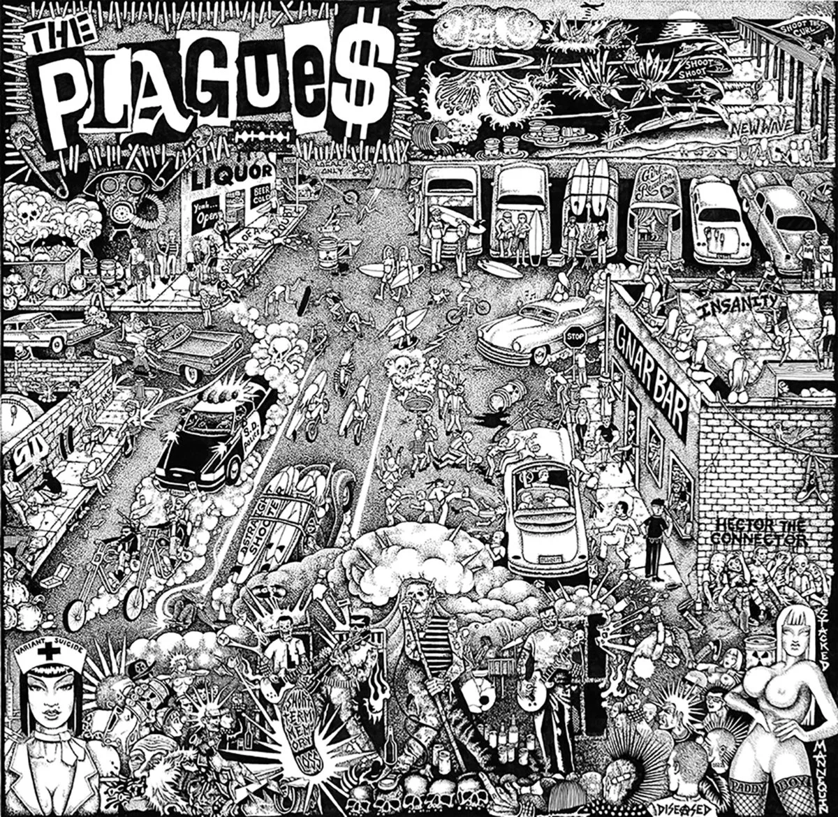 Official album cover art for the release High Crimes and Cheap Lines by The Plagues