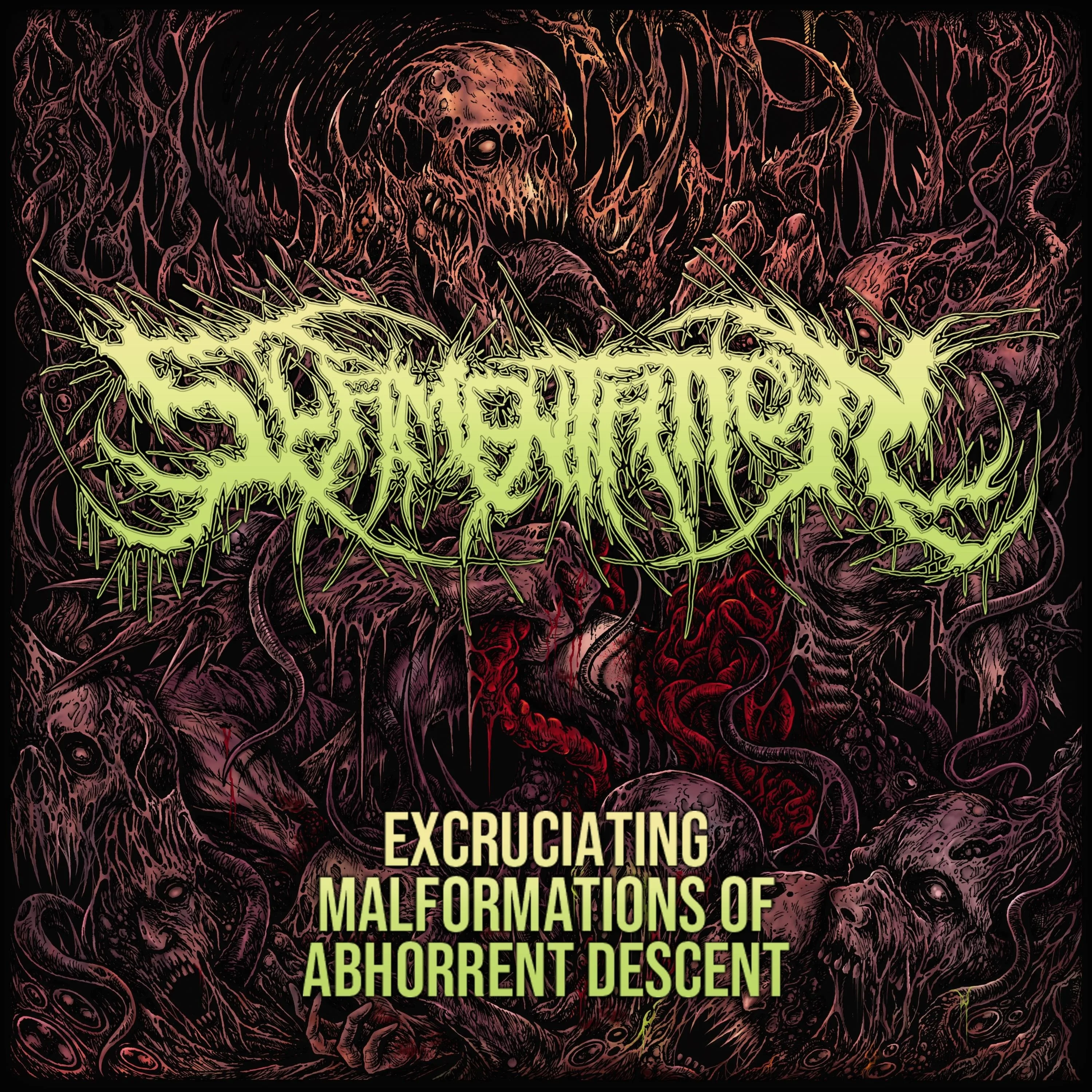Official album cover art for the release Excruciating Malformations of Abhorrent Descent by Slamentation