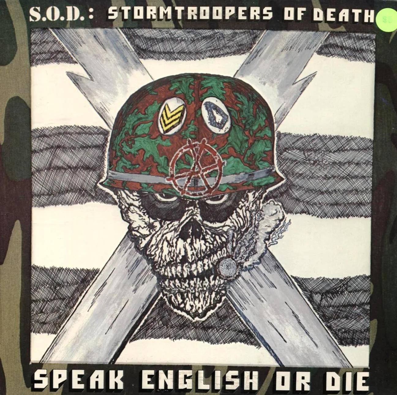 Official album cover art for the release Speak English or Die by Stormtroopers of Death