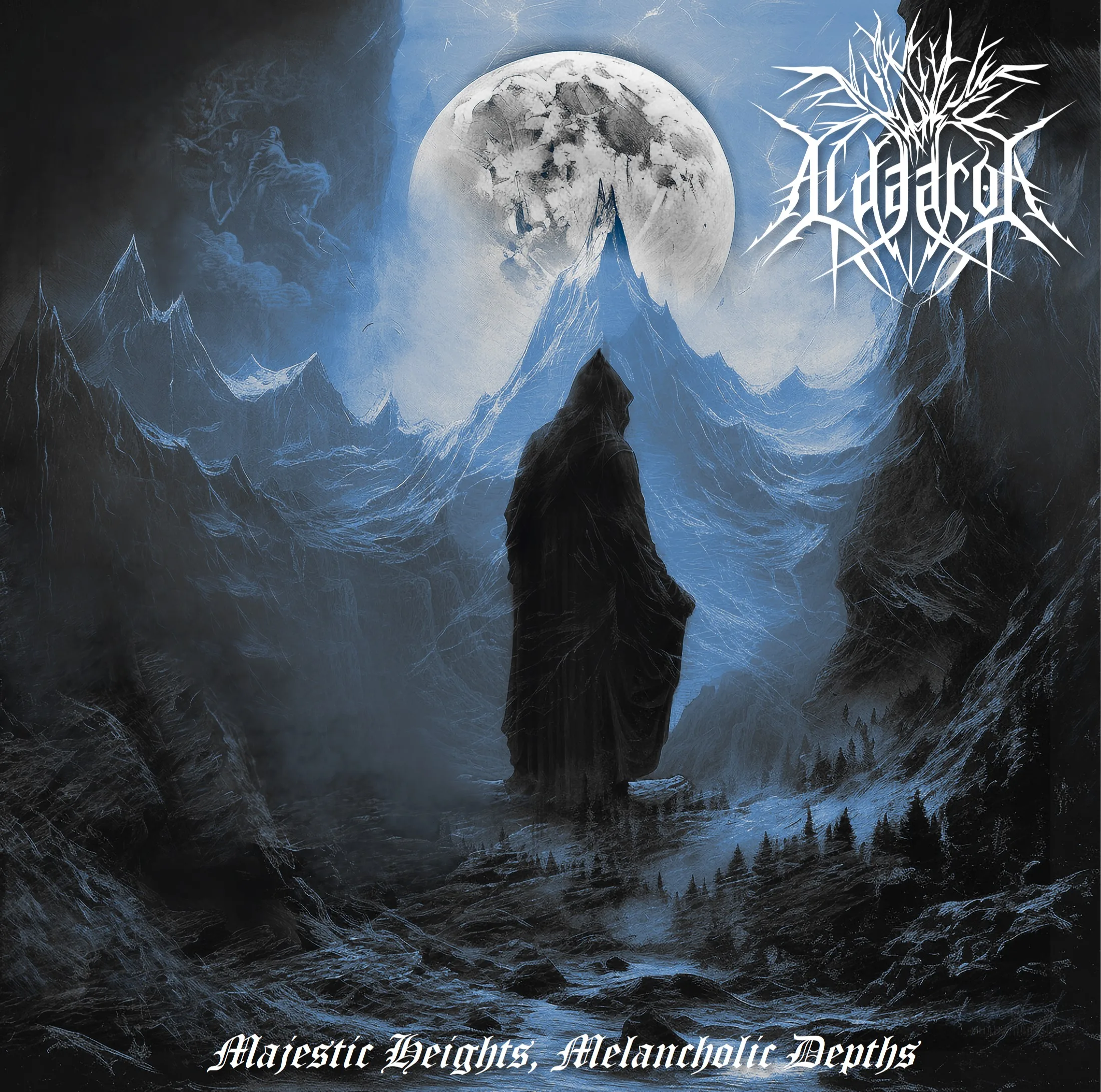 Official album cover art for the release Majestic Heights, Melancholic Depths by Aldaaron