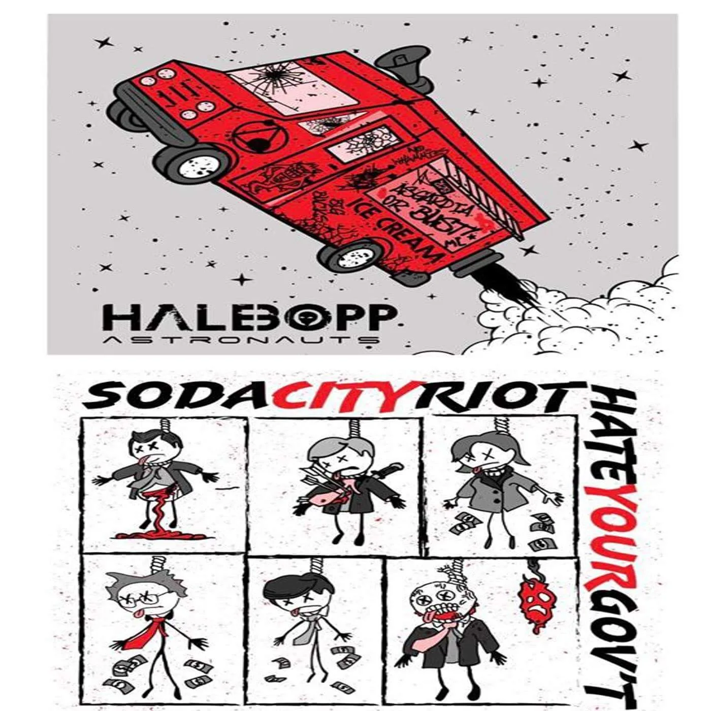 Official album cover art for the release Hale Bopp Astronauts / Soda City Riot 7″ Split by Soda City Riot