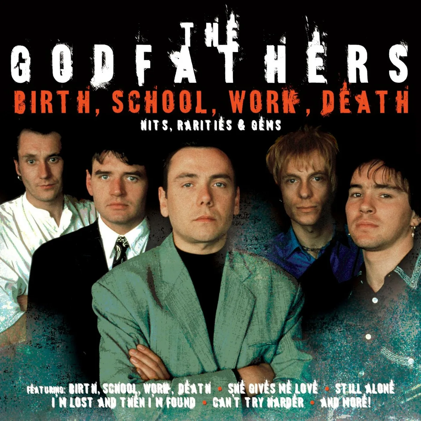 Official album cover art for the release Birth, School, Work, Death: Hits, Rarities & Gems by The Godfathers