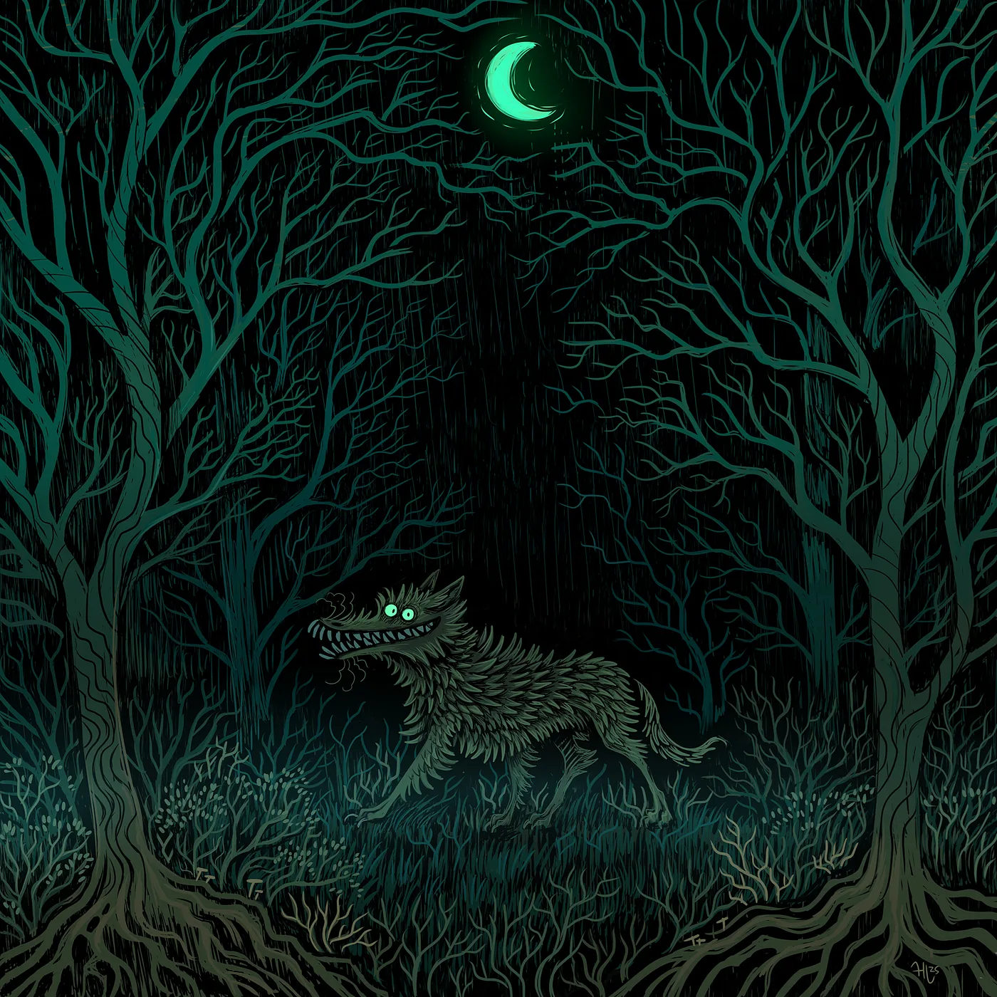 Official album cover art for the release The Crooked Moon: Hungry Woods by The Blasting Company