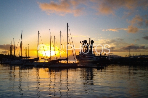Tahiti, Sunset In Port Of Papeete, sail baots and yacht