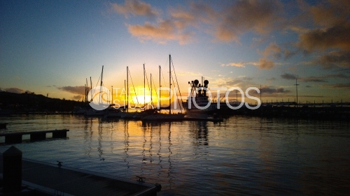 Tahiti, Sunset, sail Boats and yacht In Port Of Papeete