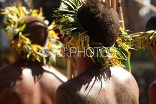 Man with crown of leaves on his head, Heiva festival