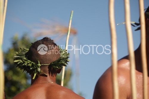 Young man looking at javelin target , Heiva traditional sport competition