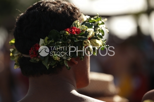Tahitian, with crown of flowers