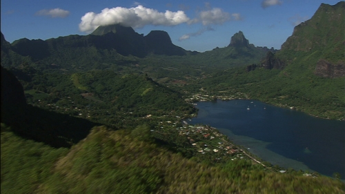 Beautiful aerial shot of Cook Bay, Moorea, French Polynesia