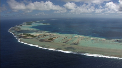 Aerial shot of atoll Rangiroa, Tuamotus archipelago in french Polynesia