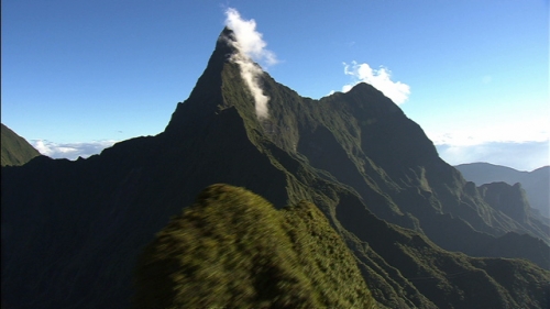 Aerial shot of the hight mountain Orohena of Tahiti, Society islands in Polynesia