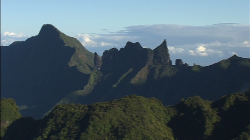 Aerial shot of the mount Diadème of Tahiti, Society islands in french Polynesia