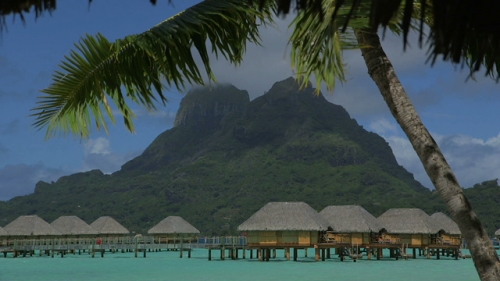 Bora Bora,  Overwater bungalows in the lagoon