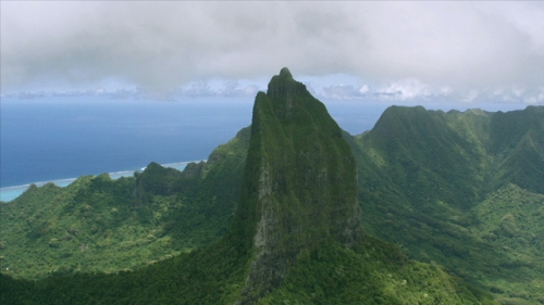 Moorea, Aerial view of the island and mountain, available 4K UHD