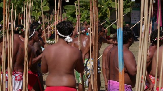 Heiva Tahiti, Traditional sports of Polynesia, men throwing their javelins during contest