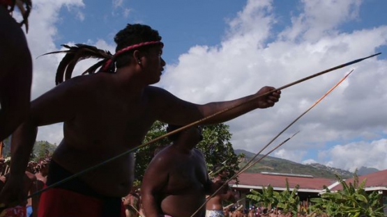 Heiva Tahiti, Traditional sports of Polynesia,  young men throwing javeling during traditional contest