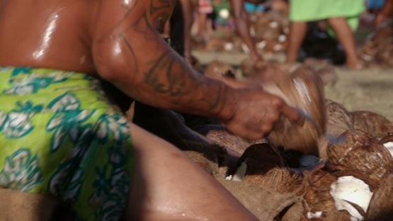 Heiva Tahiti, Polynesian Traditional sports, coprah- farmers contest, emptying coconuts with tool and fast