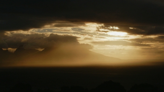 Moorea, stormy sunset on the island, shot from Tahiti