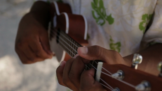 Musician playing guitar kamaka