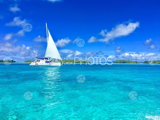 Catamaran in the beautiful lagoon of Bora Bora
