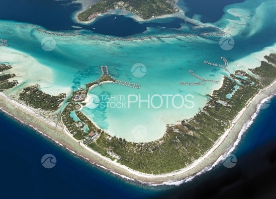 Bora Bora, Aerial view of hotels in the lagoon