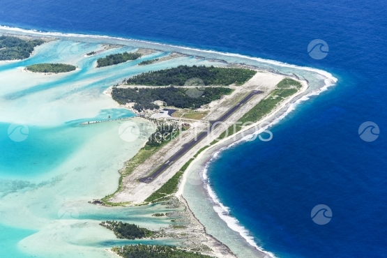 Bora Bora, Aerial view of the lagoon and airport