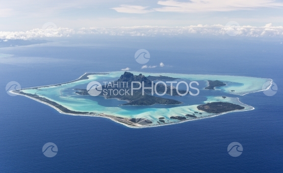 Island of Bora Bora and ocean, aerial view