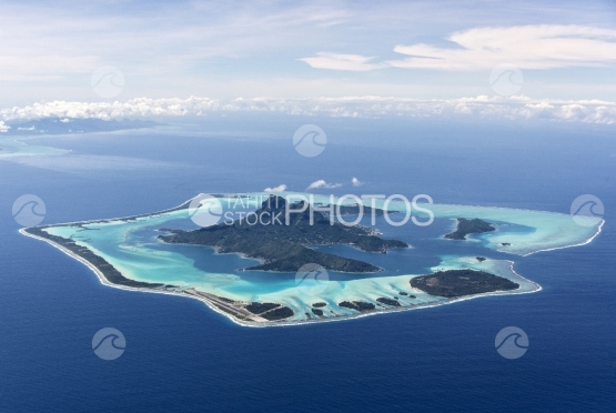 Aerial view of the island Bora Bora and the pass
