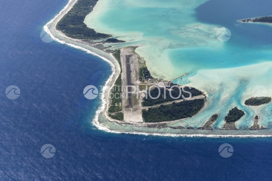 Bora Bora, Aerial view of the lagoon and airport