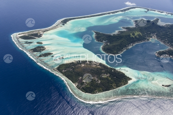 Bora Bora, aerial view of noth side of the island and lagoon