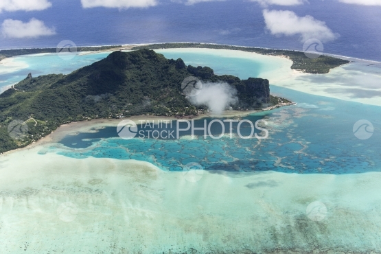 Maupiti, aerial view of the lagoon and island