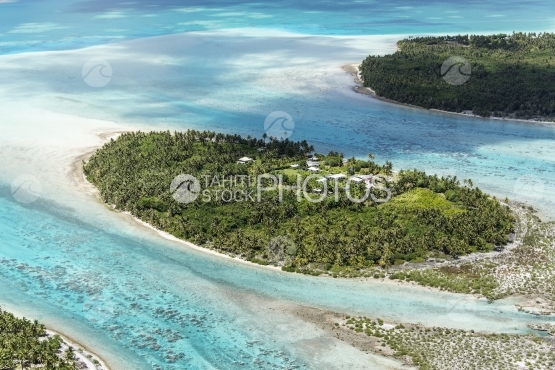 Aerial view of the lagoon and turquoise water of Maupiti
