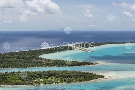 Maupiti, aerial view of the airport and Bora Bora 