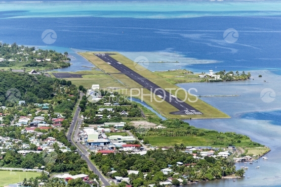 Raiatea, aerial view of the airport by the lagoon