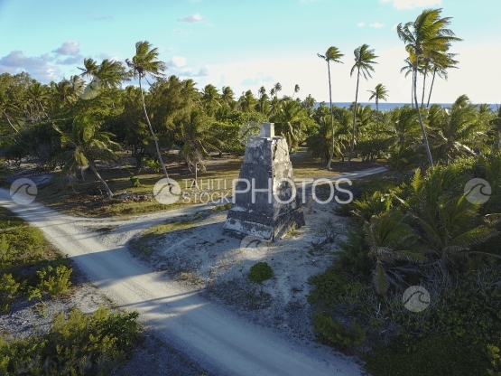 Fakarava aerial by drone, pyramid in the coconut trees forest