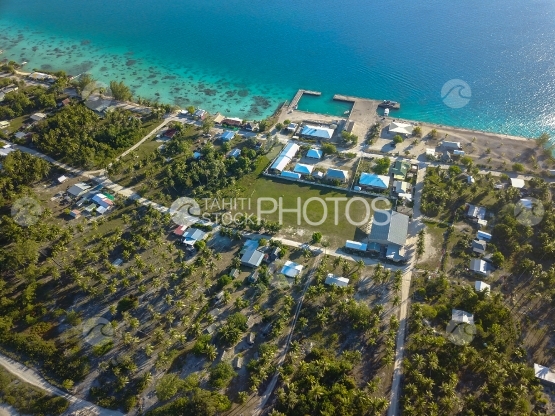 Fakarava aerial by drone, northen village of the atoll