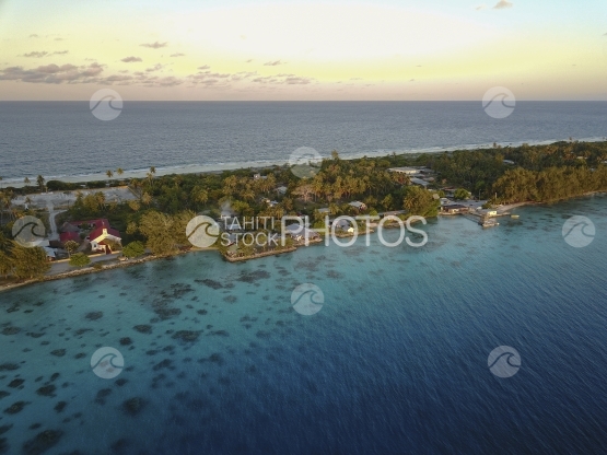 Fakarava aerial by drone, northen village of the atoll