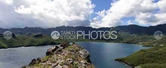 Panoramic view of bay of Taiohae, Nuku Hiva